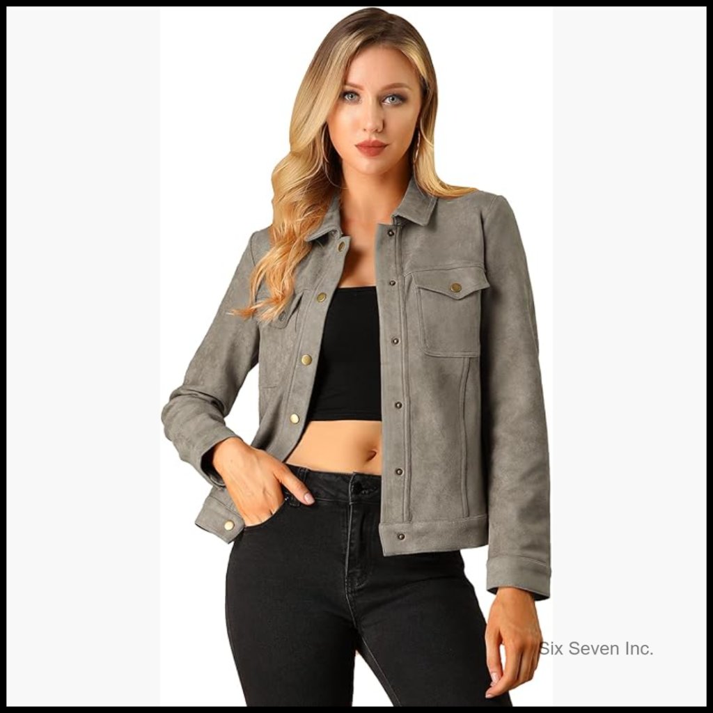 Faux Suede Western Jacket With Snap Button Front And Flap Pockets